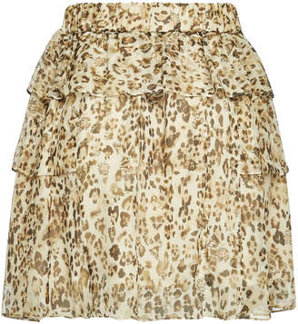 IRO Moody Animal Print Silk Mini Skirt with Ruffles