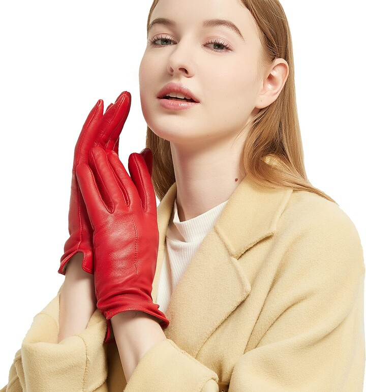 Women's Genuine Leather Gloves NOVBJECT Full Touchscreen Winter Warm