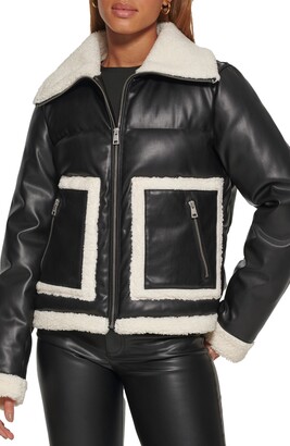 Levi's Faux Leather Puffer Jacket with Faux Shearling Trim