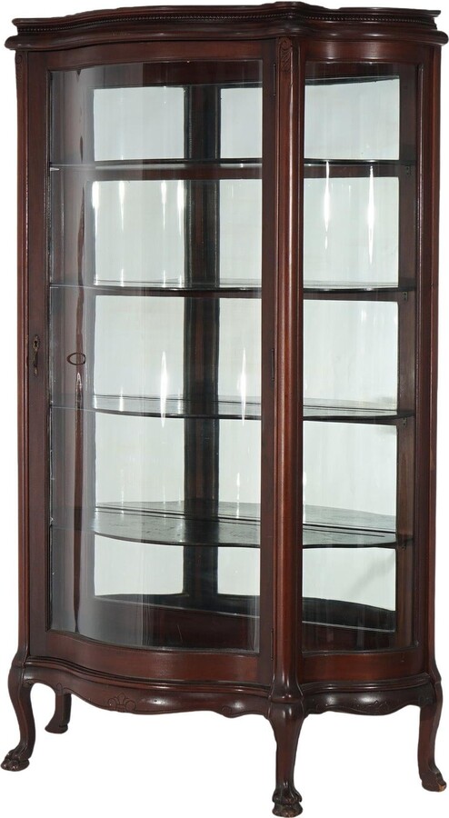 R.J. Horner & Co. Antique Rj Horner School Mahogany Swell Front China Cabinet, Geo. Flint, C1910