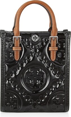 Tory Burch Tote Bag Black Patent Leather Nylon Large Pre Owned