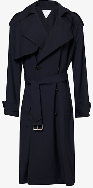Bottega Veneta Womens Midnight Blue Double-Breasted Belted Wool Trench Coat 2