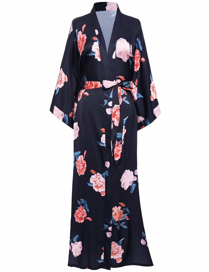 BABEYOND Women's Long Kimono Robes Dressing Gown Satin Floral Kimono