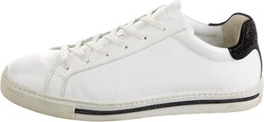 Rene Caovilla Leather Low Top Sneakers White Rubber & Suede Trim Round-Toes with Crystal Embellishments Lace-Up Closure at Uppers Unfortunately due to restrictions this item may not be eligible for shipping in all areas.
