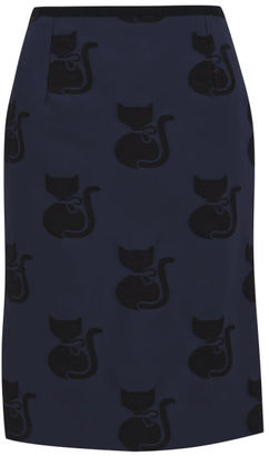 Orla Kiely Women's Big Cat Jacquard Midi Pencil Skirt Midnight