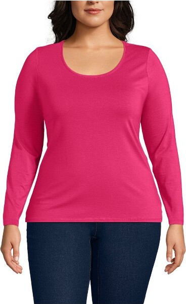 Lands' End Women's Petite Lightweight Jersey Skimming Long Sleeve Scoop Neck T-shirt - Medium - Olive Drab Thin Stripe