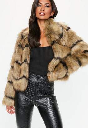 Missguided Brown Faux Fur Stripe Coat
