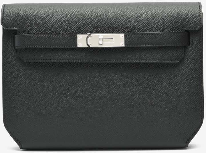 Hermes Kelly Depeches 25 Pouch in Black Epsom with Palladium Hardware