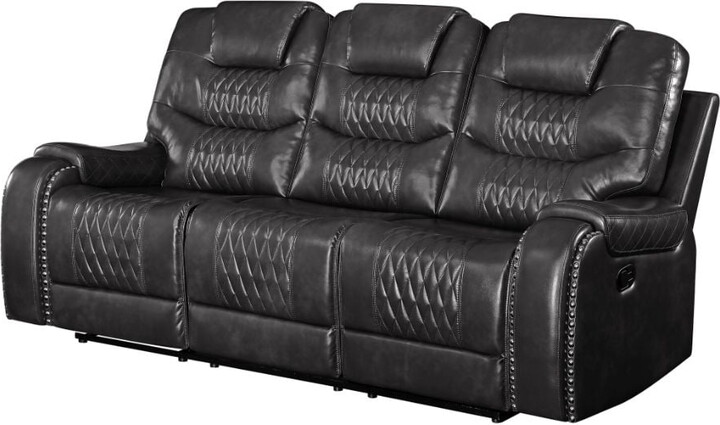 ACME Braylon Faux Leather Tufted Motion Reclining Sofa in Magnetite Black