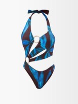 Thumbnail for your product : Louisa Ballou Sex Wax Ring-embellished Recycled-fibre Swimsuit - Blue Multi