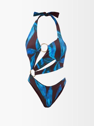 Louisa Ballou Sex Wax Ring-embellished Recycled-fibre Swimsuit - Blue Multi