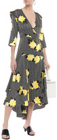 Thumbnail for your product : Ganni Calla Printed Stretch-silk Satin Midi Wrap Dress