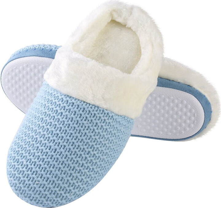 Womens Warm Winter Slippers Cozy Cable Knit Memory Foam House Slipper Clog Shoes with Fuzzy Plush Collar for Women