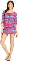Thumbnail for your product : La Blanca Three-Quarter-Sleeve Printed Smocked Drop-Waist Cover-Up