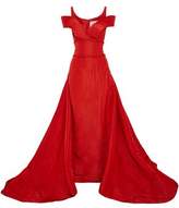 Carolina Herrera Cold-Shoulder Pleated Silk-Satin Gown