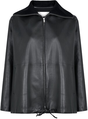 Jil Sander Charcoal leather jacket - ShopStyle