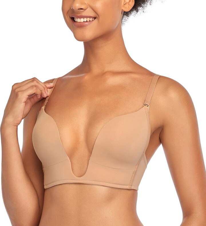 DotVol Women's Deep Plunge Bra Convertible Push up Low Cut Seamless Wireless Bra(38C Beige