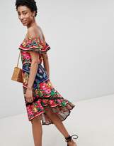 Thumbnail for your product : ASOS Tall DESIGN Tall off shoulder midi sundress in spliced floral