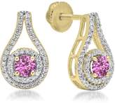 Thumbnail for your product : DazzlingRock Collection 10K Yellow Gold Round Cut Topaz & White Diamond Ladies Halo Style Drop Earrings