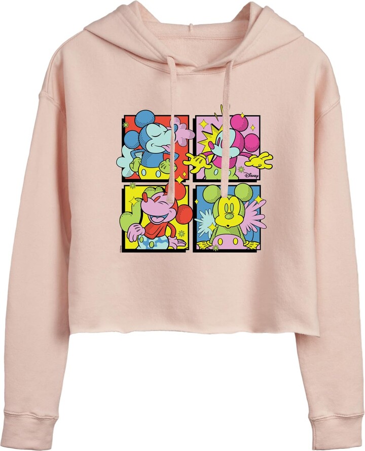 Disney Mickey - Women's Cropped Pullover Hoodie - Size Large Blush