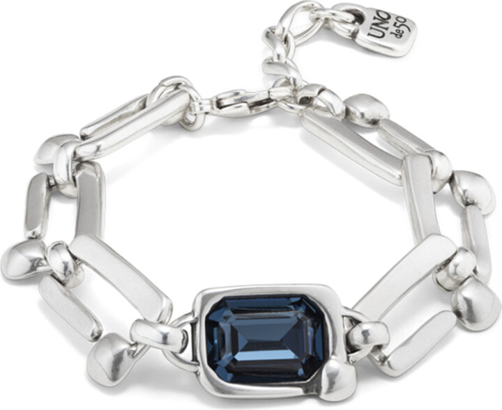 Uno de 50 Sterling Silver Plated Metal Alloy Bracelet. Nail-Shaped Links And Central Crystal