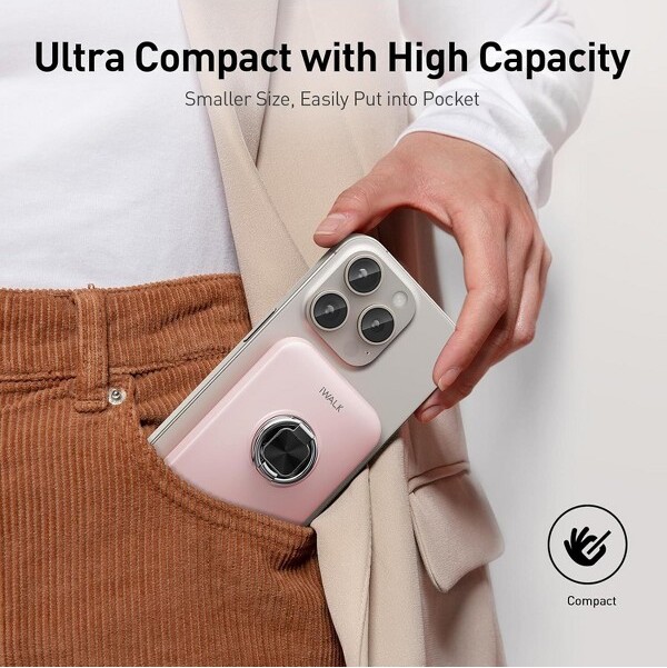 iWalk 10000 mAh Magnetic Portable Charger with Ring Stand Power Bank Wireless Slim LED Display Battery Pack For iPhone 15/14/13/12