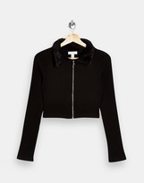 Thumbnail for your product : Topshop cardigan with faux fur collar in black