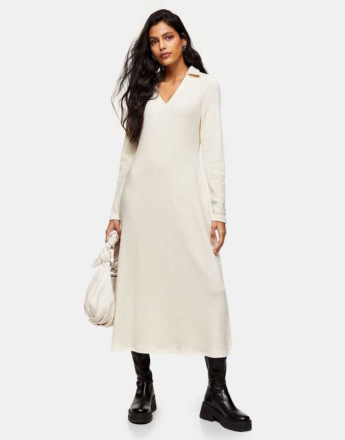Topshop collared midi dress in cream - ShopStyle