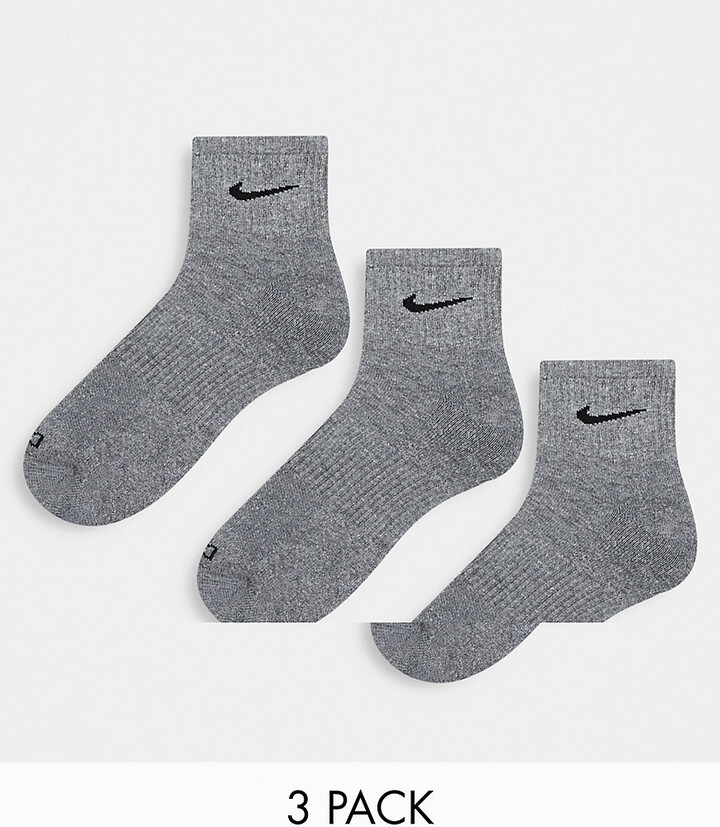 Nike Everyday Cushioned 3 pack quarter socks in gray - ShopStyle