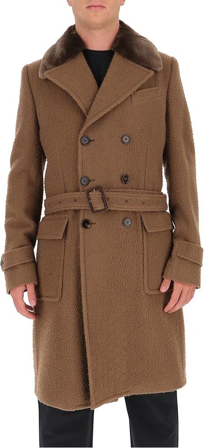 Falcone Mens White Fur Collar Wool Overcoat 4150-107 Vance Size 48, 50