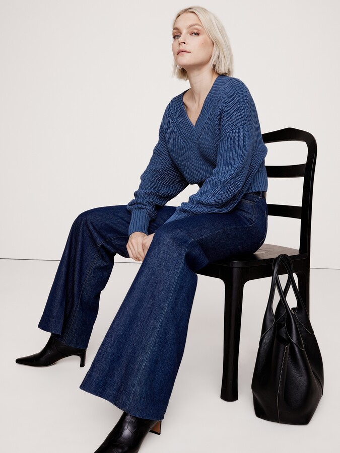 Banana Republic Oversized Cropped VNeck Cotton Sweater ShopStyle