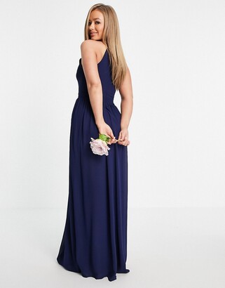 TFNC Bridesmaid high neck pleated maxi dress in navy