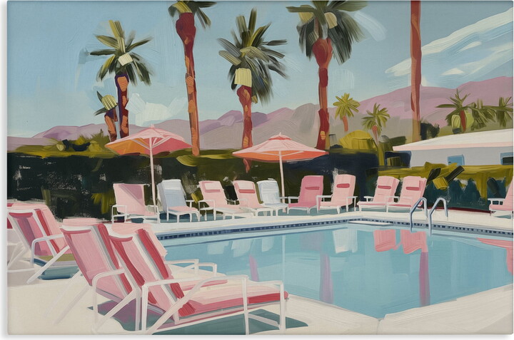 Stupell Industries Palm Springs Swimming Pool Landscape & Nature Painting Wrapped Canvas Art Print Wall Art, 36 x 24