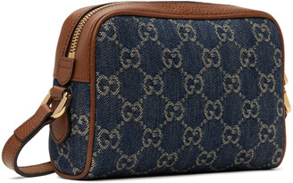 Gucci Blue & Brown Denim Mini Ophidia GG Bag