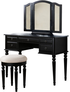 Wildon Home Contemporary Style Bedroom Vanity With Padded Stool And Drawers - Solid Wood Appearance