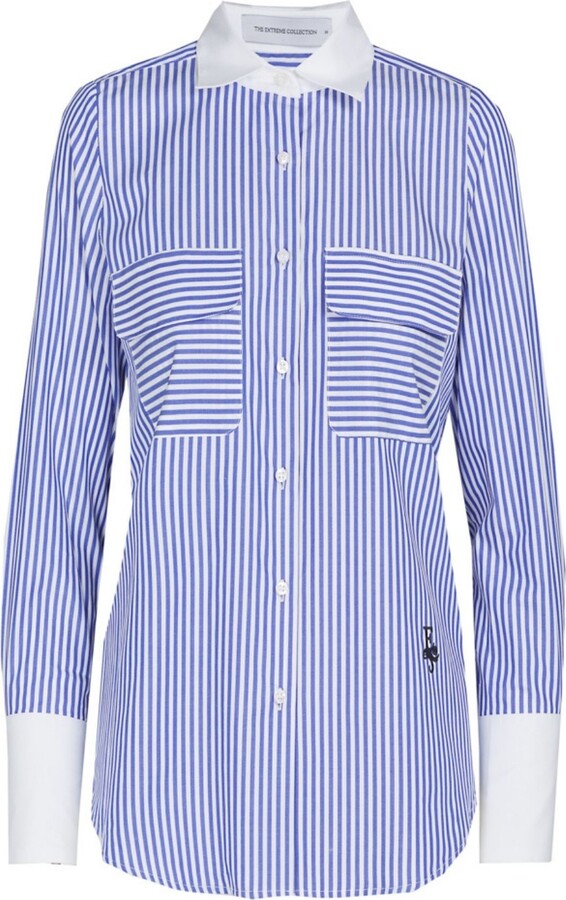 The Extreme Collection Organic Cotton Blue Shirt With Pearl Cuffs Briana