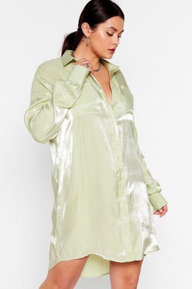 Nasty Gal Womens Plus Size Metallic Longline Shirt Dress - Green - 20