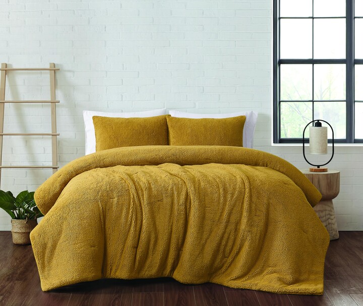 Brooklyn Loom Oversized Marshmallow Sherpa Mustard 3 Piece King Comforter Set