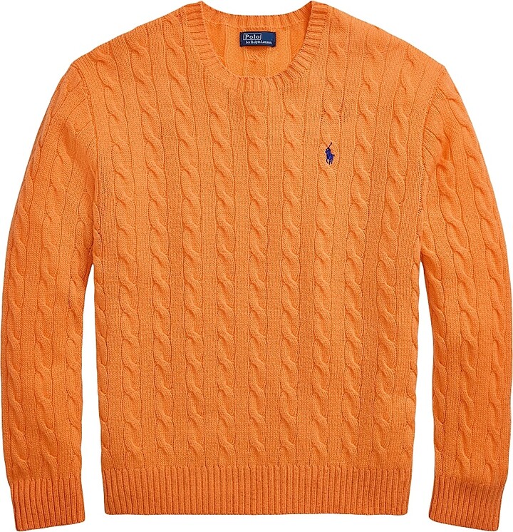 Women's Cable-Knit Wool-Cashmere Crewneck Sweater - Mandarin Orange - Size Large