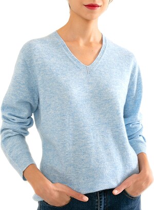 SOPHIA YANG Women's Merino Wool Sweater V-Neck Long Sleeve Pullover (Snow  Blue - ShopStyle