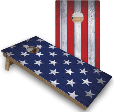Skip's Garage American Flag Split Regulation 2x4 Cornhole Board Set