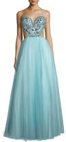 Thumbnail for your product : Mignon Embellished-Bodice Gown W/Strappy Back, Aqua