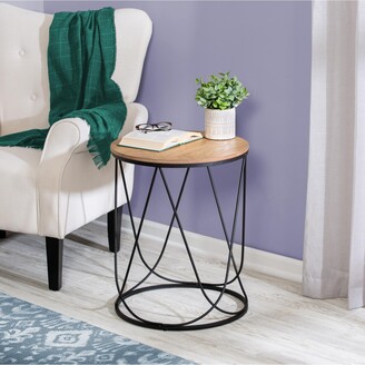 Honey-Can-Do Round Side Table With Natural Top