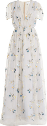 J. Mendel Floral-Embroidered Pleated Gown