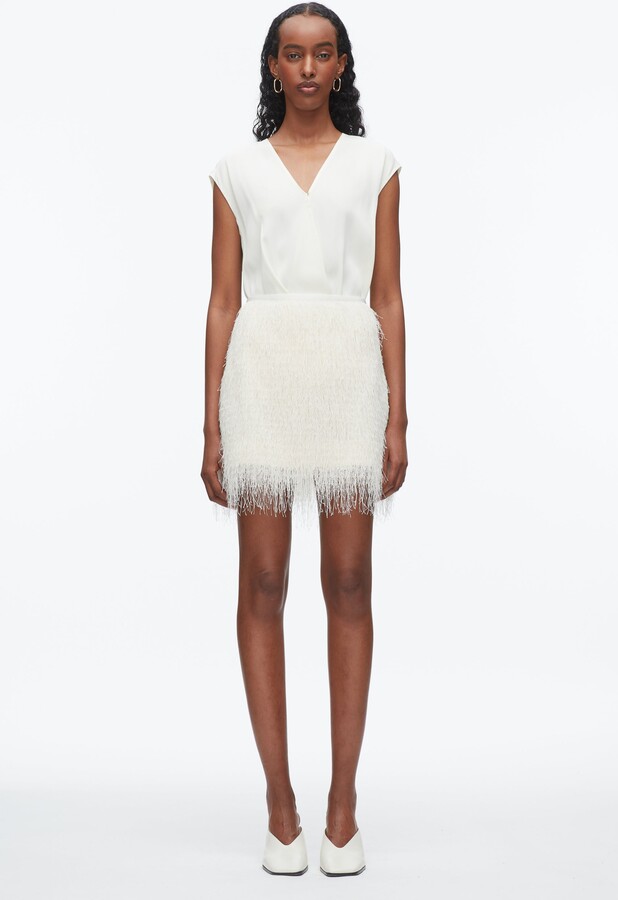 Fringe Mini Slip Skirt in IVORY