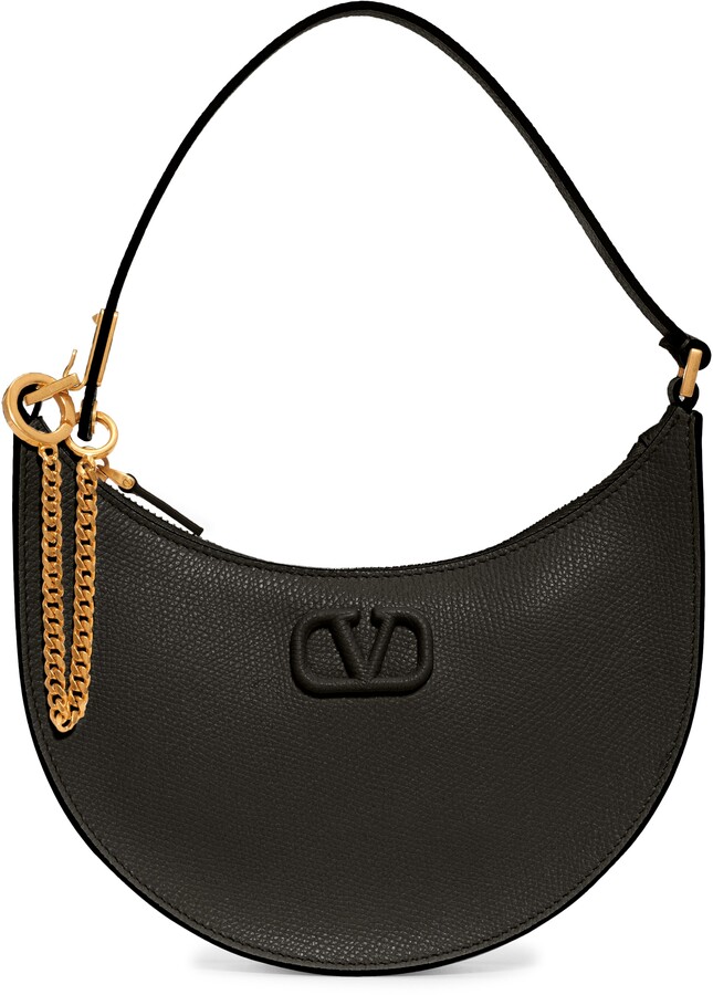 Mini Vlogo Signature Grainy Calfskin Hobo Bag for Woman in Black