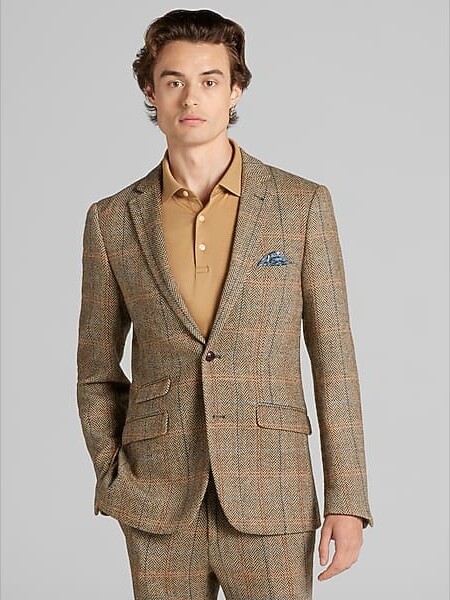 Paisley & Gray Men's Slim Fit Herringbone Suit Jacket Brown Orange Herringbone