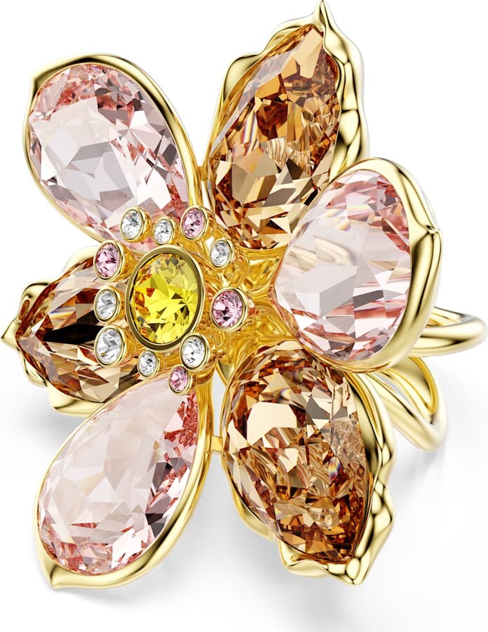 Swarovski Idyllia motif ring Mixed cuts Flower Multicolored Gold-tone plated