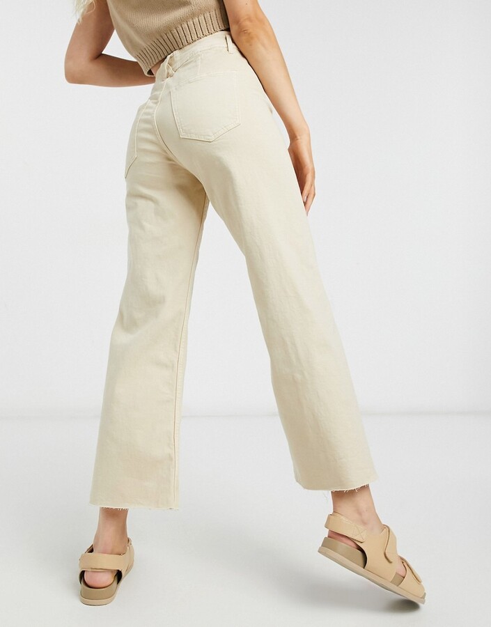 Stradivarius organic cotton cropped wide leg jeans in beige ShopStyle