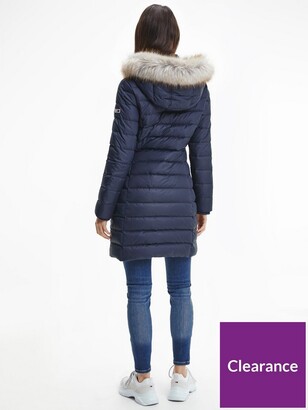 Tommy Jeans Essential Faux Fur Hood Padded Down Coat - Blue